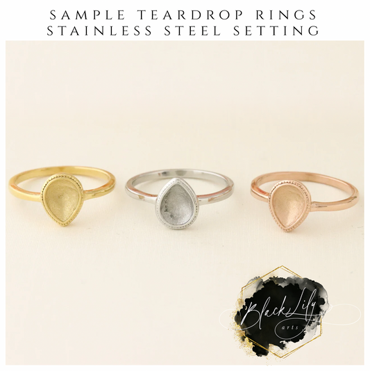Keepsake Ring - Teardrop - Silver, Gold, Rose Gold - Stainless Steel
