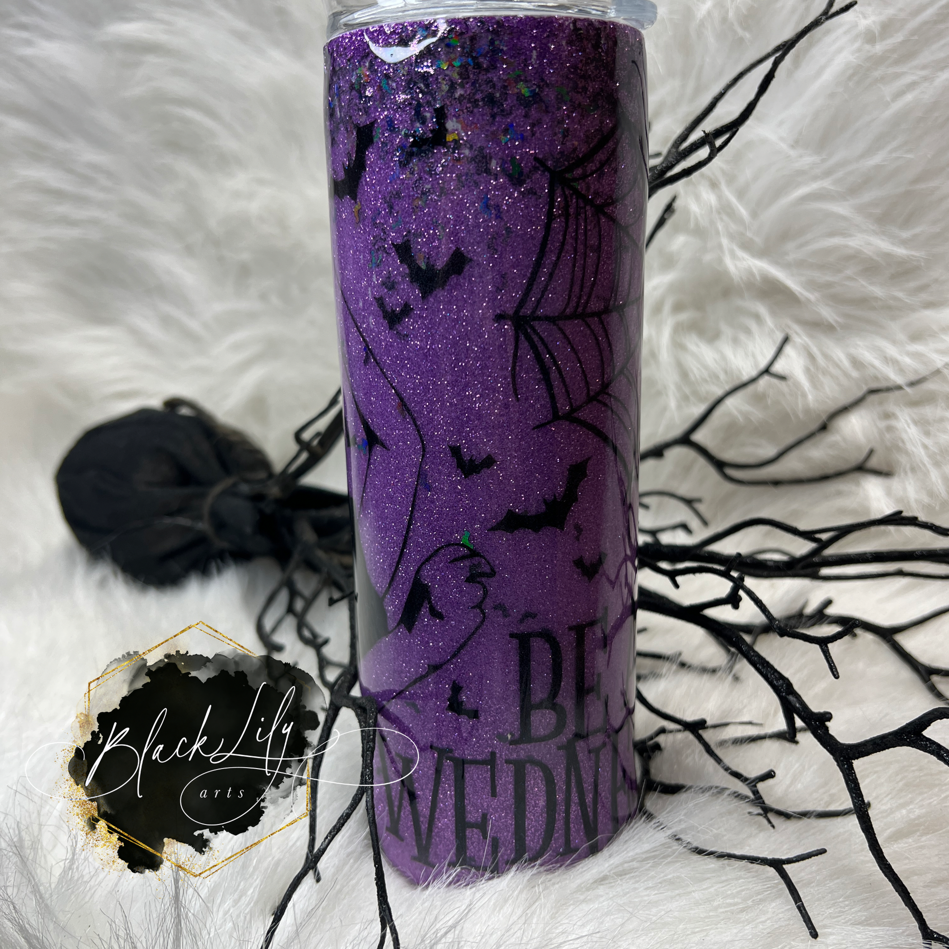 Black and Purple Glitter Ombre Tumbler or Water Bottle